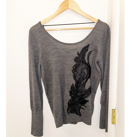 NWT ANGEL of the NORTH x ANTHROPOLOGIE The Torie Appliqué Charcoal Sweater SZ: M - Picture 14 of 14